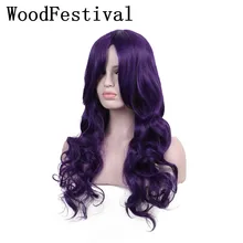Женский термостойкий синтетический парик, длинные волнистые косплей, фиолетовые парики с челкой