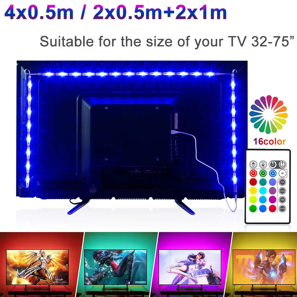 Светодиодный RGB ТВ-светильник IP65 Водонепроницаемый 16 цветов 5050 5 в музыкальный