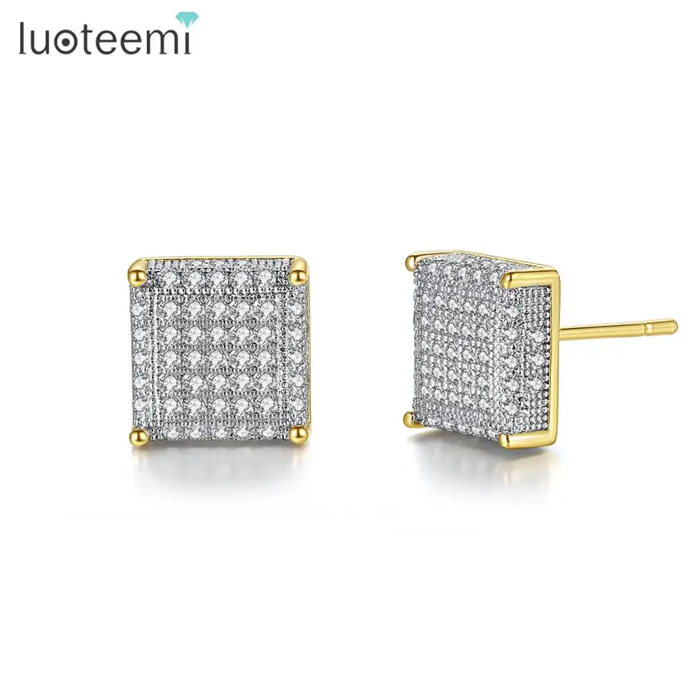 

LUOTEEMI Elegant Design Square Stud Earrings for Women Girls Wedding Dating Micro AAA Cubic Zircon 3 Colors Fashion Jewelry Gift