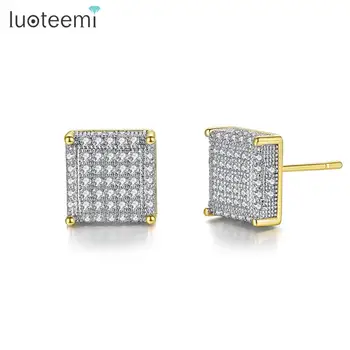 

LUOTEEMI Elegant Design Square Stud Earrings for Women Girls Wedding Dating Micro AAA Cubic Zircon 3 Colors Fashion Jewelry Gift