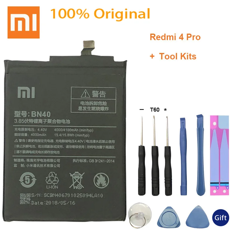 

Xiao Mi BN40 Phone Battery For Xiaomi Redmi 4 Pro Prime 3G RAM 32G ROM Edition Redrice 4+Tools