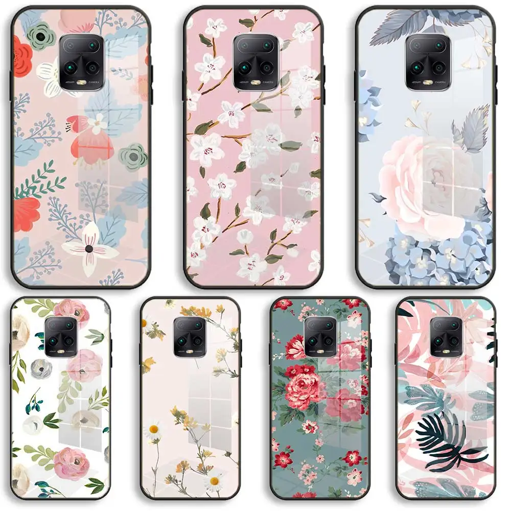 

Watercolor plants flowers Soft Glass Phone Case For Xiaomi Redmi 9A 8A 7A Note 9 8 7 Pro Y3 9S 8T Balck Cover