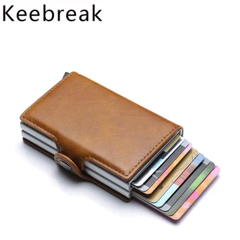 

Rfid Wallets Men Money Bag Thin Mini Purse Male Metal Aluminium Card Wallet Small Smart Wallet Leather Double Vallet Pocket Man