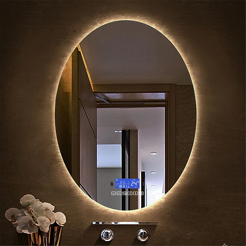 Bluetooth Smart Oval Bathroom LED Makeup Mirror With Warm White Color Light human body induction Anti-fog Hotel Beauty Mirrors