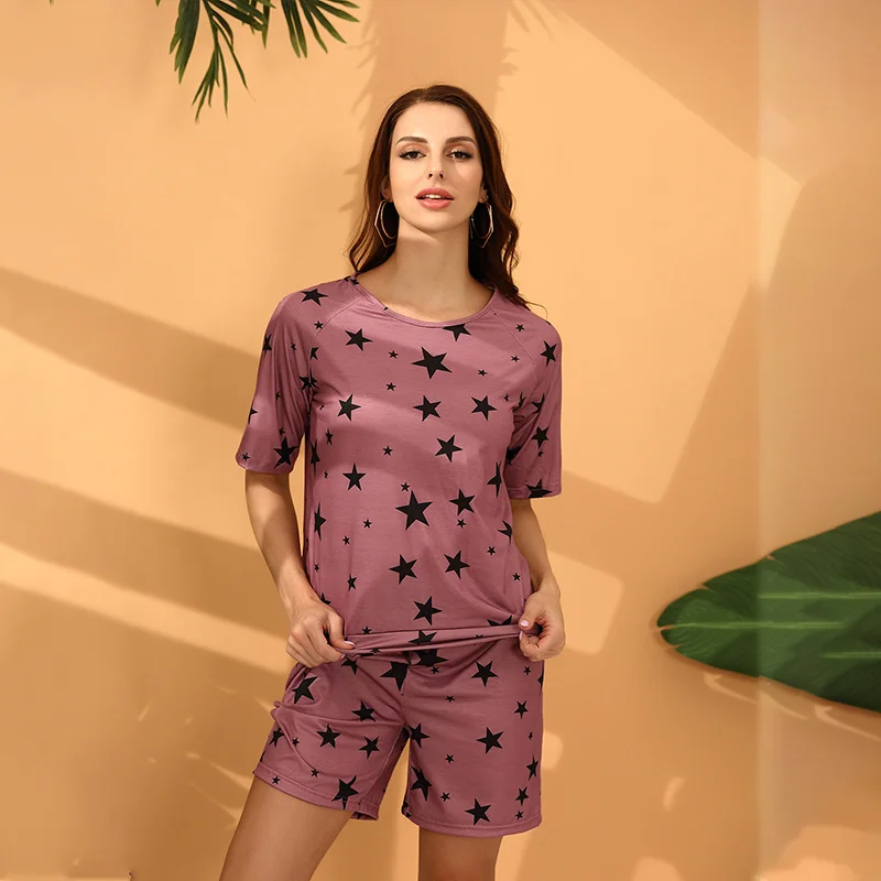 

WomSummer PrintedWomen Short SleeveSuits Two Piece Sets Female 2020 Fashion Casual Ladies Leisure Wear Tops and Shorts Pajamas