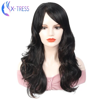 

X-TRESS Fashion Medium Length Synthetic Machine Wig 1B/30 Colored Wave Wigs With Bangs Heat Resistant Fiber trend curly Hair Wig