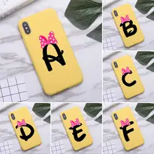 

Alphabet Letter Cartoon Cute Bow Phone Case For iphone 13 12 11 Pro max mini XS 8 7 6 6S Plus X 5S SE 2020 XR Candy yellow cover