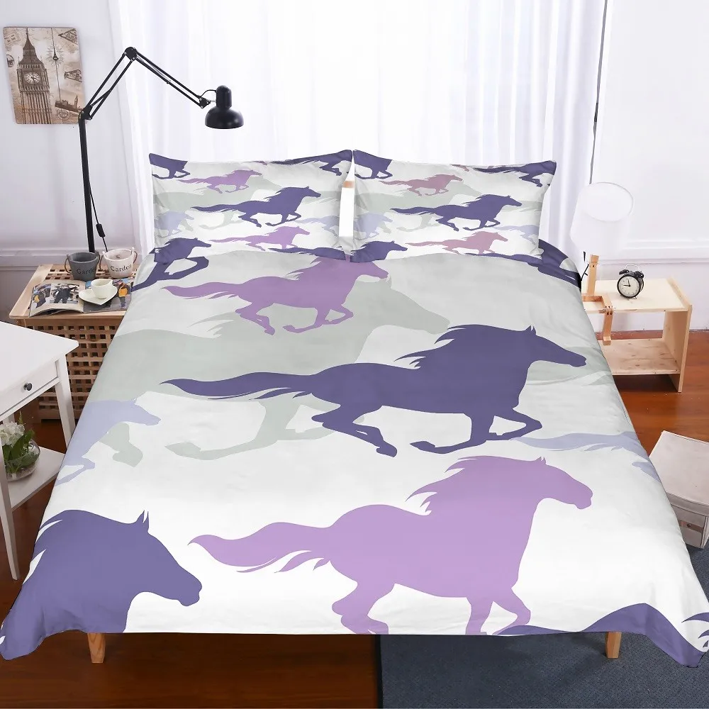 

2/3PCS Horse Bedding Set Running Animal Printed Duvet Cover Set Pillowcase Bed Sets Home Bedspread Queen King Size Bedclothes