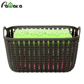 

Storage Baskets Plastic Pantry Knit Basket with Handle Weaving Rattan Storage Baskets Organizing Grey Bathroom Organizer Bins