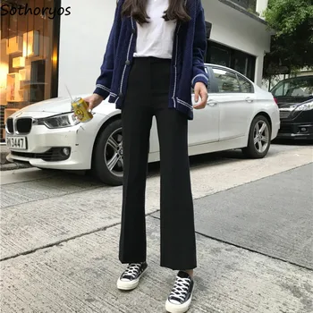 

Pants Women Spring Autumn Ulzzang Soft Elegant All-match Korean Style Students High-waisted Casual Solid Womens Trousers Chic