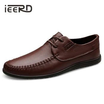 

IEERD Genuine Leather Shoes Men Loafers Shoes Classic Men Shoes Flats Casual Men Oxfords