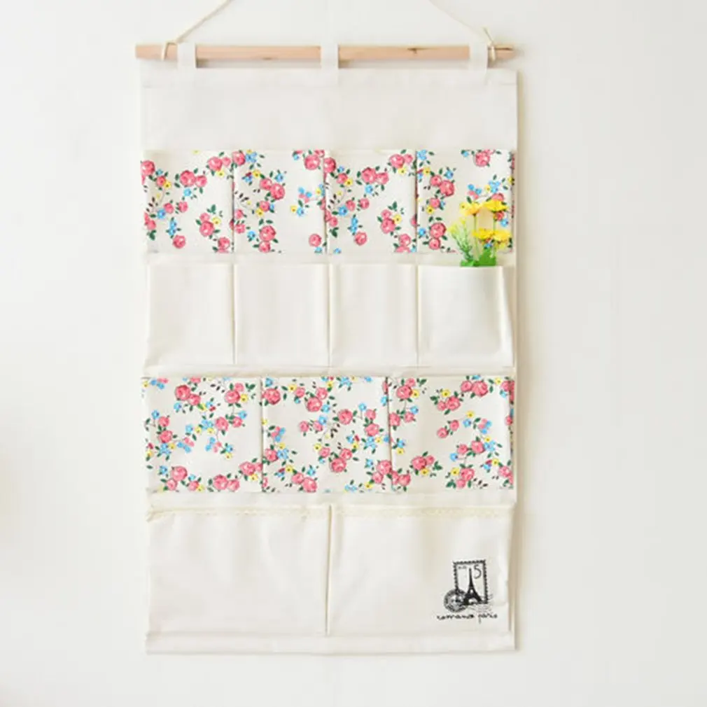 

13 Pocket Floral Stitching Storage Hanging Bag Multi-layer Wall Hanging Bag