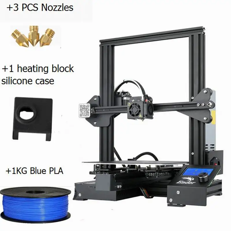 Новое поступление CREALITY Ender-3 Pro с 3 насадками/PLA/силиконовый 3D v-слотом Prusa l3 модный DIY Набор принтеров - Цвет: END3pro 3NosSC PLA