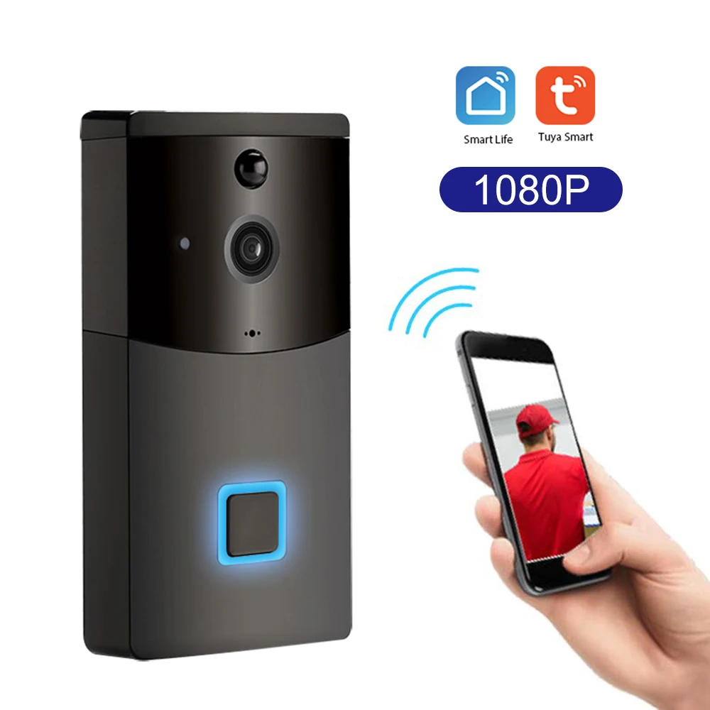Tuya Smartlife-timbre de puerta inteligente 1080P HD, inalámbrico, WiFi, intercomunicador Visual, cámara de puerta a prueba de lluvia, Detector de movimiento PIR