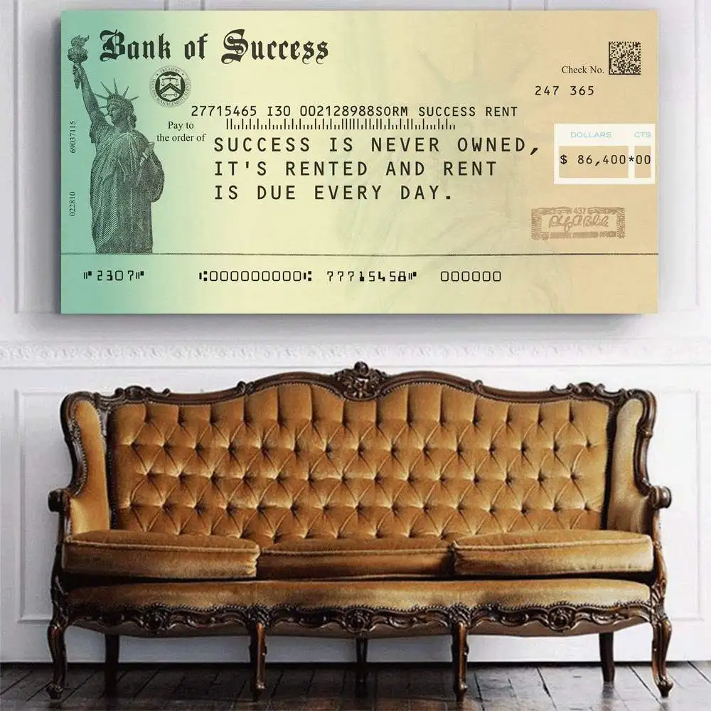 Bank of Success Canvas Painting Motivating Wall Pictures Abstract Cheque Posters and Prints for Living Room Decoration Cuadros