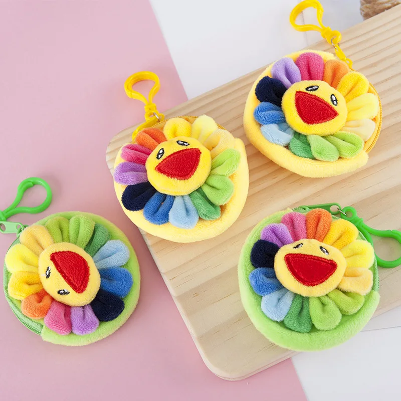 

Cute Smiley Coin Purse Fashion Key Holder Coins Pouch Small Gift for Girls Women Kawaii Plush Mini Wallet Kids Purses Sunflower