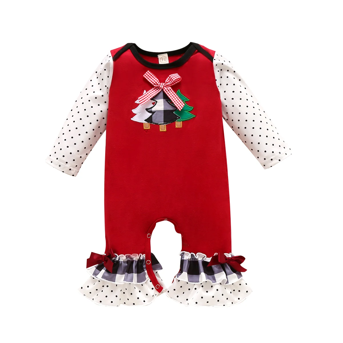 

2020 New Winter Christmas 0-24M Infant Baby Girls Xmas Trees Print Long Sleeve Bows Flared Pants Bodysuit Toddler Party Outfit