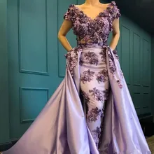 Роскошные африканские платья для выпускного вечера в стиле русалки, v-образный вырез, кружева, 3D Цветы, атлас, короткие рукава, пышные вечерние платья