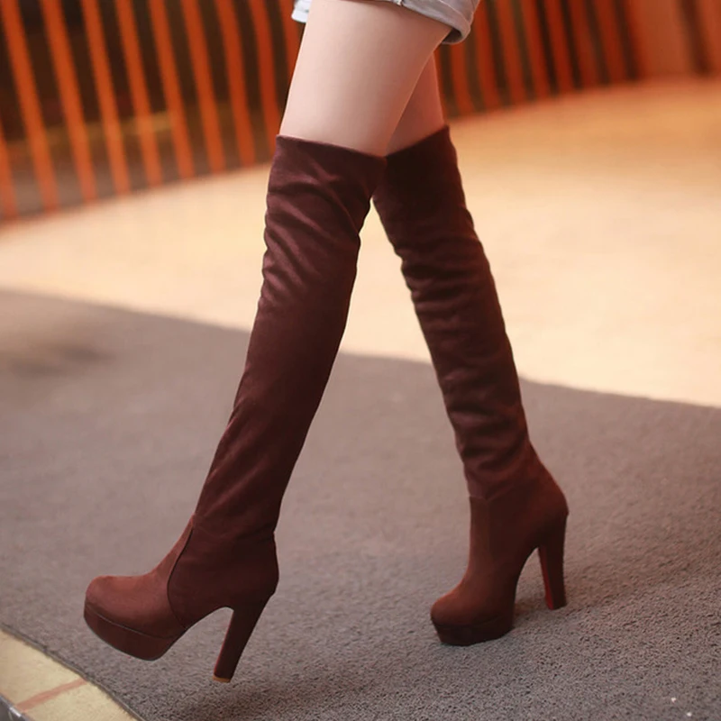 Fashion Female Over The Knee Boots Winter Knee High Boots Women Platform High Heels Long Ladies Shoe Plus Size 45 46 women high heel boots