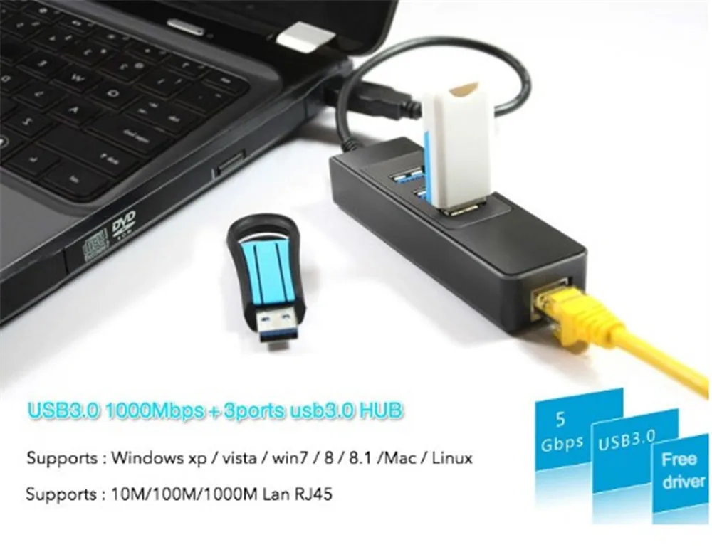3 Порты и разъёмы USB 3,0 концентратор 10/100/1000 Мбит/с Gigabit Ethernet адаптер USB к RJ45 Lan сетевая карта
