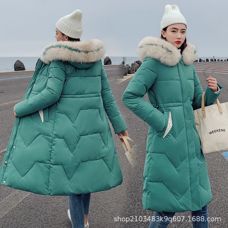 Женская куртка на утином пуху,, Зимняя мода, корейский стиль, средняя длина, талия, облегающий воротник из натурального меха, плотное пальто