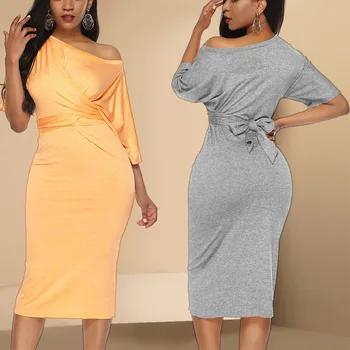 

BacklakeGirls Sexy Women Off The Shoulder Scalloped Neck Half Sleeve Tea Length Evening Dress Vestidos De Fiesta De Noche