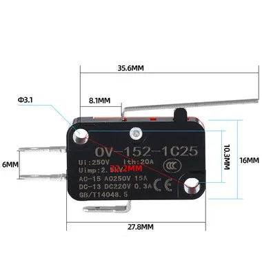 מתג מגביל מיקרו רגעי V-151-1C25/V-152-1C25/V-153-1C25/V-154-1C25/V-155-1C25/V-156-1C25/V-15-1B5