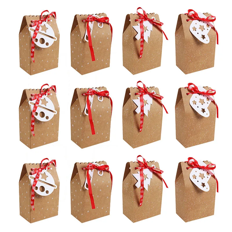 12pcs Paper Boxes 12 шт. рождественские подарочные коробки рождественские вечерние подарочные пакеты Новогодняя коробка для конфет из крафт-бумаги со снежинками и ярлыком рождественские украшения для вечеринок - Цвет: 12pcs Paper Boxes
