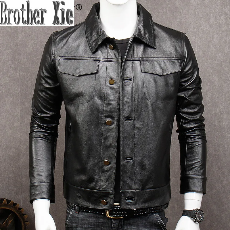 

2020 Genuine Leather Jacket Men Short Cowhide Leather Coats Spring Autumn 100% Cow Leather Jackets Veste Cuir Homme KJ
