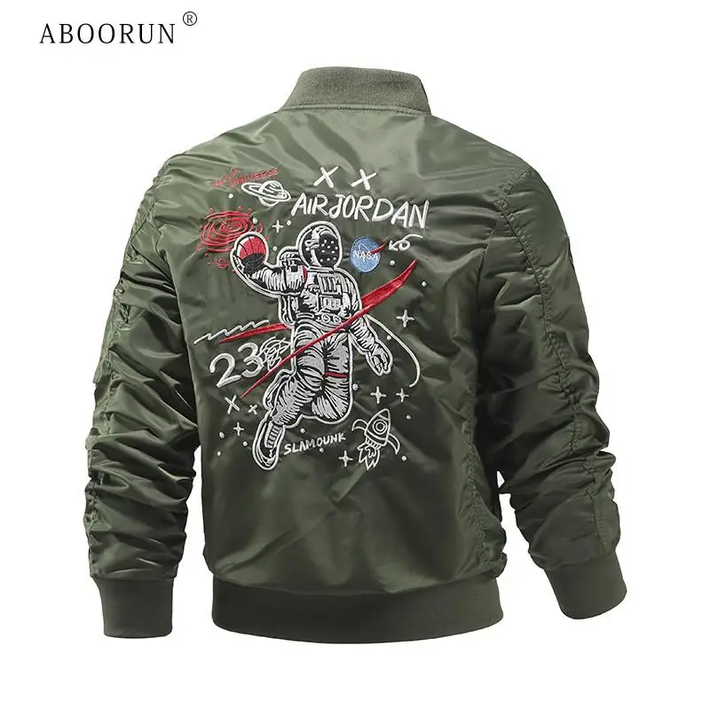 ABOORUN 2021 Мужская мода вышивка бомберы куртки ВВС астронавт боевое пальто для