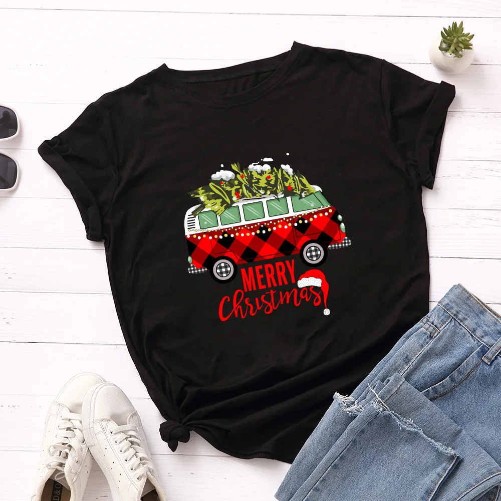 SINGRAIN/женская футболка с рождественским принтом в стиле Харадзюку, праздничная футболка с рисунком дерева, футболка с круглым вырезом, уличная одежда, большие размеры, Летние Рождественские хлопковые футболки