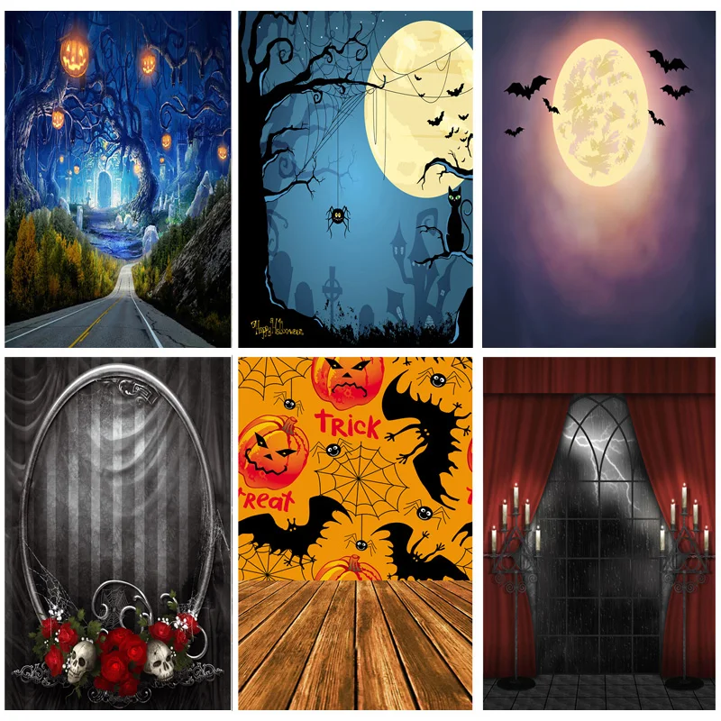 

Halloween Backdrop Tombstone Castle Pumpkin Moon Baby Portrait Photography Background For Photo Studio Props 1911 CXZM-81