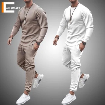 Autumn New Men Tracksuit Casual Solid Sports Set Long Sleeved TShirt 2 Pieces Sets+Pants Fashion Brand Jogger Fitness Sportswear