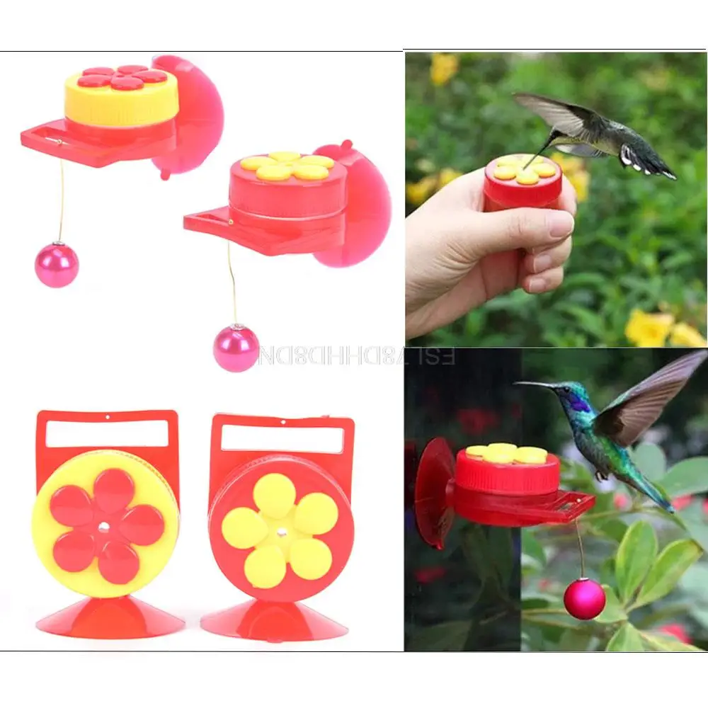8217-3a6fd3.jpg Flowers Shape Handhold Bird Hummingbird Feeder Drinker Plastic Seed And Water Outdoor Window Suction Cup Bird Feeder - Image 1