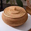 LBER Rattan Boxes with Lid Hand-Woven Multi-Purpose Wicker Tray with Durable Rattan Fiber Round 11 Inch Diameter 1