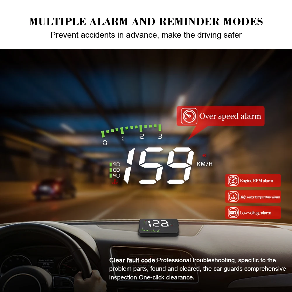 WIIYII A900 OBD2 HUD ڵ ׼   ÷ ӵ RPM ڵ  ׼ Ʈ   ڵ