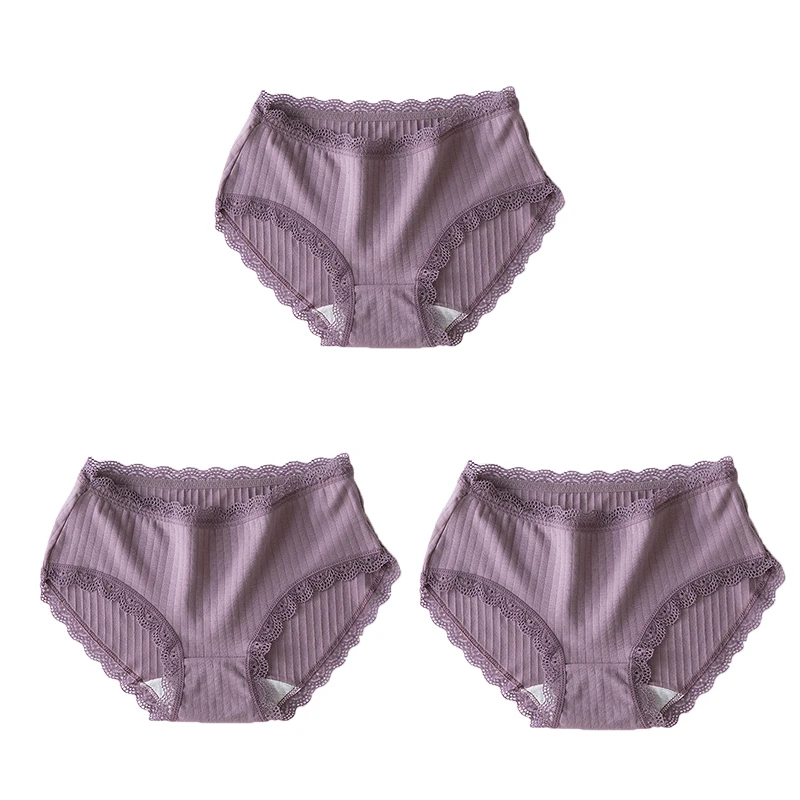 NK76-3PU 3pcs/lot Sexy Lace Edge Panties Women's Cotton Underwear Cute Girls Briefs Lingerie Breathable High Quality panty Soft Intimates - Цвет: NK76-3PU