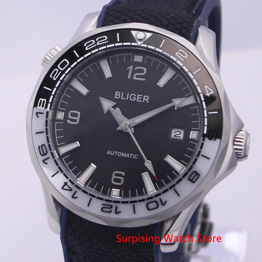 Bliger 40mm Automatic Mechanical Watch Men Luxury Brand Sapphire Luminous Waterproof Rubber Strap Calendar Wristwatch Men Mechanical Watches Aliexpress