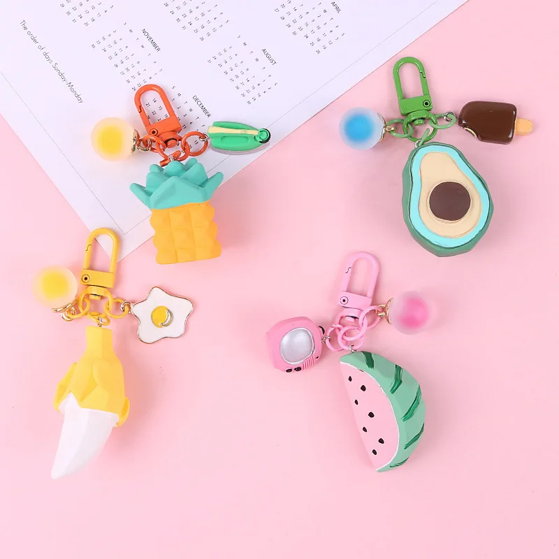 Creative Fruit Keychains Watermelon Banana Avocado Pineapple Keyring For Women Jewelry Simulated Car Key Holder | Украшения и