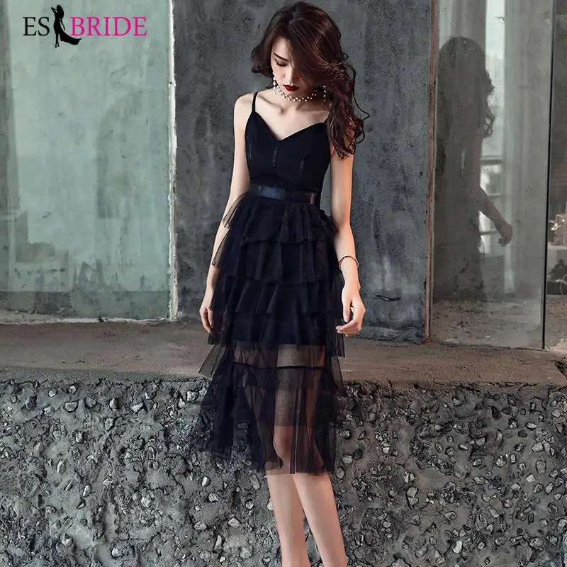 

Pink Black Short Prom Dresses 2019 Simple V-Neck Spaghetti Straps Knee Length Sexy Summer Formal Evening Party Dress ES2842-1