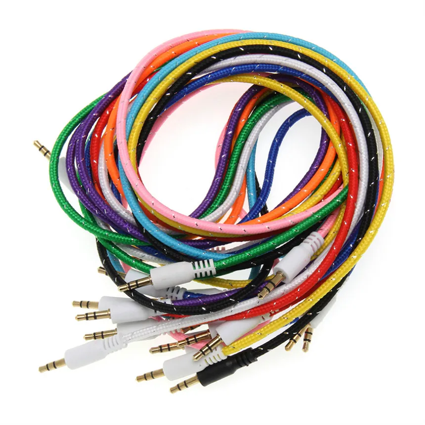 Braided Audio Auxiliary Cable 1m Nylon Aux Extension Male to Male Cord Jack for Samsung Mobile Phone Car PC Headphone Speaker