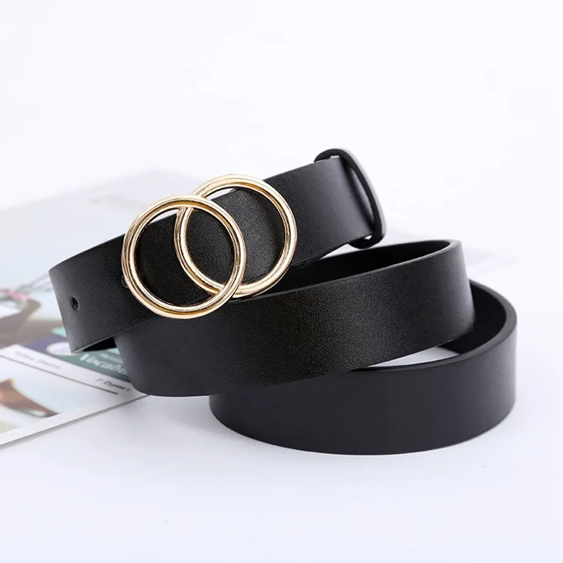 Double round buckle women's leisure belt for various occasions Double round buckle women's leisure belt for various occasions