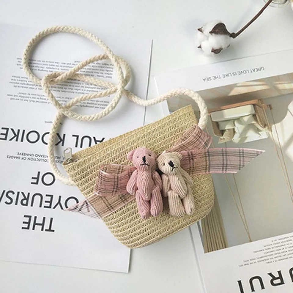 Соломенные кошельки для мелочи девочек Милые Пляжные мессенджеры младенцев