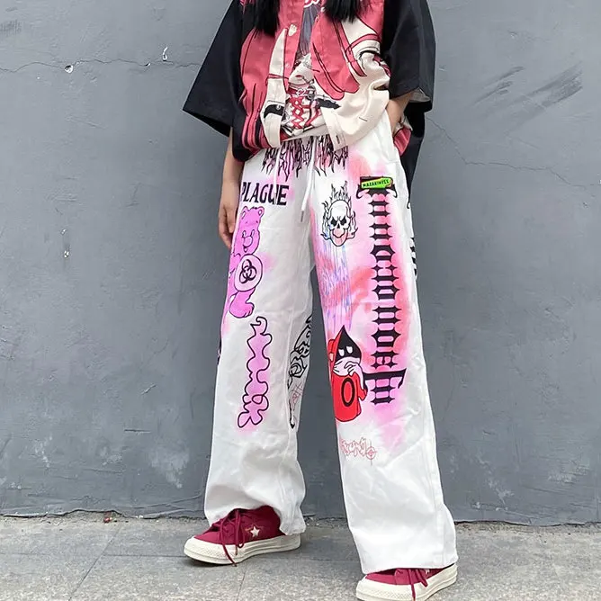 

Streetwear women pants harajuku Baggy Pants Women hip hop Oversized Aesthetic anime print y2k Wide Pants korean Palazzo Pants