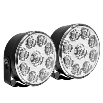 

2Pcs 9LED DRL Round Car Fog Lamp Driving Daytime Running Lights Head Light White