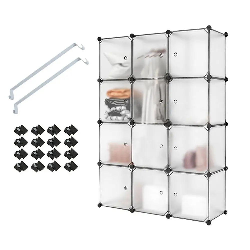 Interlocking Plastic Wardrobe Cabinet Cube Storage Organizer with Translucent Curly Patterned Doors DIY Portable Storage C03