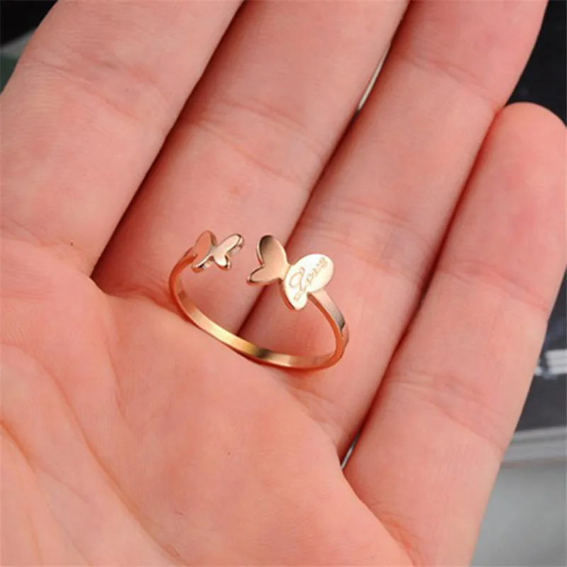 Розовое золото открытые кольца бабочки для женщин модные ювелирные с животными