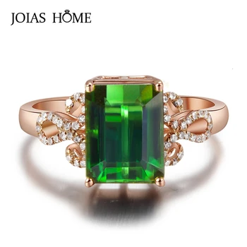

JoiasHome Silver 925 Ring With Big Rectangle Emerald Gemstone Women Fine Jewelry Hollow Carved Rose Gold Color Wholesale Gift