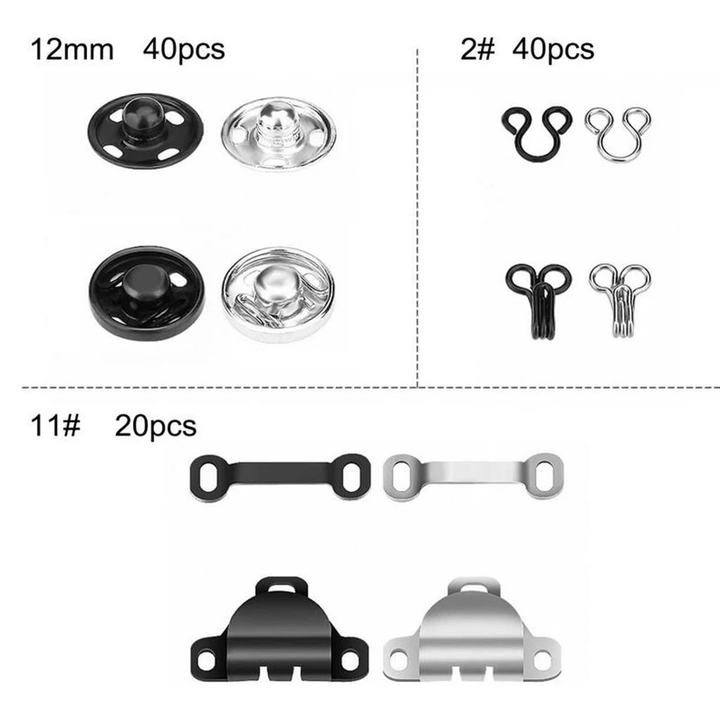 50Pcs Hooks Eyes Sewing Hook Eye Sew-on Snaps Buttons Closures with Storage Box