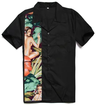 

mens dress shirts streetwear Wear Cotton Hawaiian Girl Printing Panel Rock N Roll Charley Harper Inspired Casual Shirt for Male